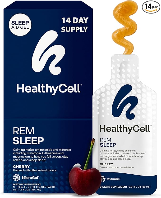 Healthycell REM Sleep - Liquid Gel Extra Strength Sleep Supplement for Adults - Melatonin Magnesium GABA L-theanine Supplement - Maximum Absorption - 14 Gel Packs