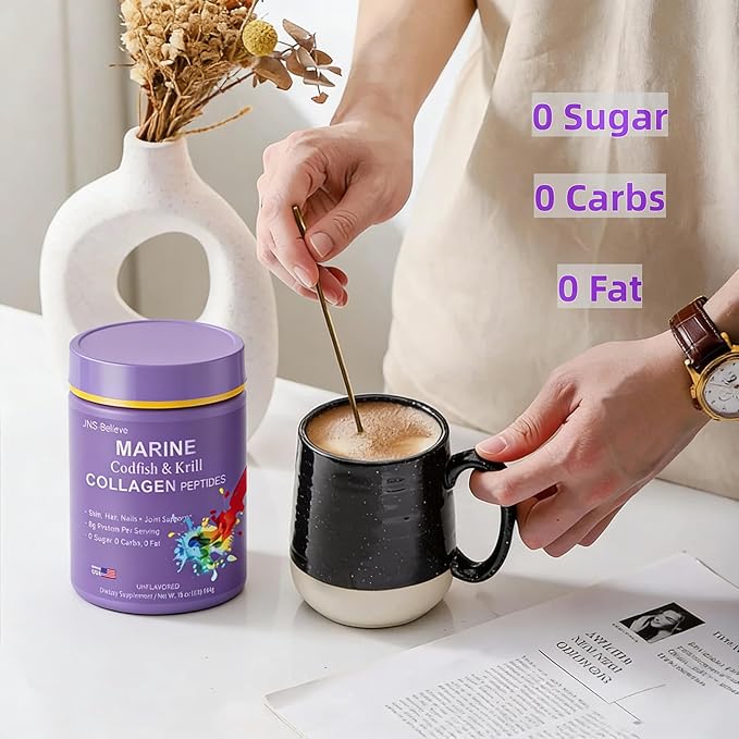Marine Collagen Powder Hydrolyzed Cod Fish &amp Krill Peptides Premium Marine Collagen Supplement for Women &amp Men – Supports Hair Skin Nails &amp Joint Health Gluten-Free 454g