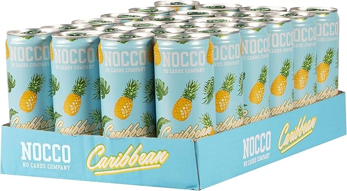 NOCCO BCAA Caribbean 12 x 330ml | Proteinreiches Energy - Getränk ohne Zucker | No Carbs Company | Vitamin- und Koffein-Boost | Kohlensäurehaltige Sportgetränke für Muskelleistung und - regeneration
