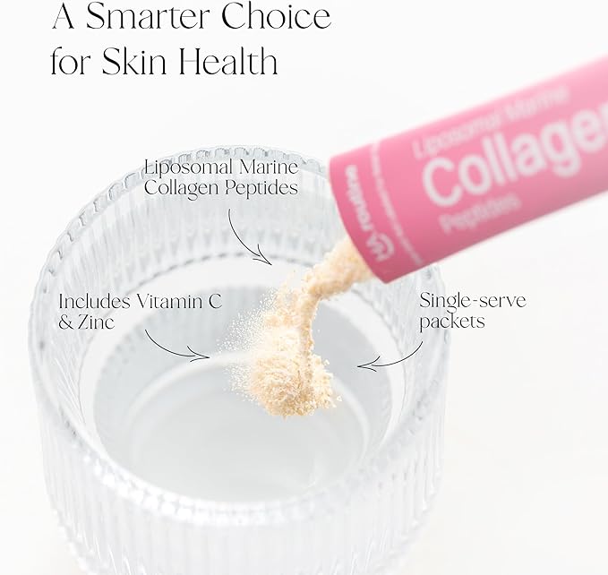 Liposomal Marine Collagen Powder Packets 2100mg Sugar-Free Flavored Powder 190mg Vitamin C for Skin Hair and Nails Supports Joint Health - 30 Packets Peach Pomegranate Flavor