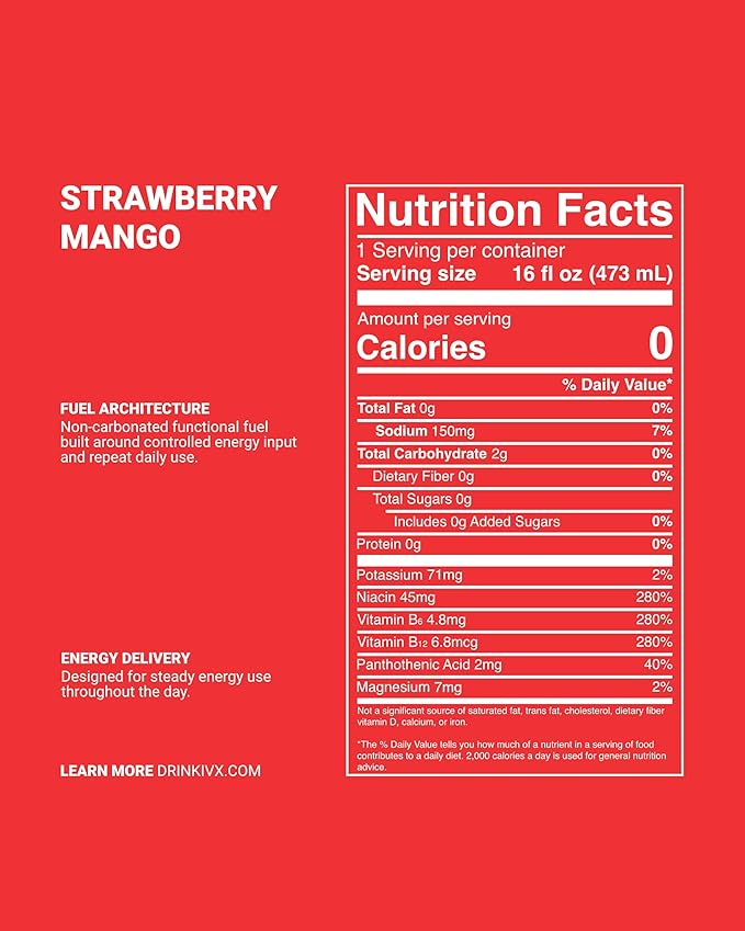 IV-X (IV-X - 12-Pack Strawberry Mango 16oz Cans - Energy &amp Focus &amp No Artificial Colors - 200mg of Green Tea Caffeine Himalayan Salt &amp Utah Sea Minerals - Gluten-Free &amp Vegan Friend