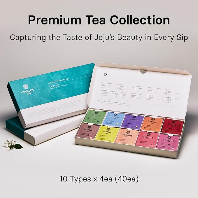 OSULLOC Premium Tea Collection (40 count 10 flavors x 4 ea) Self Care Sampler Gift Box Variety Pack Premium Organic Pure &amp Blended Tea from Jeju