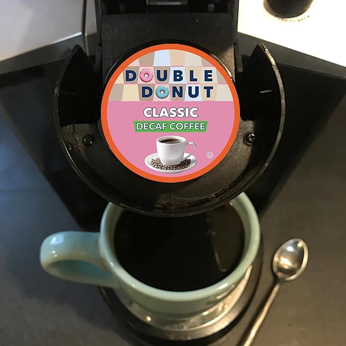 Double Donut Decaf Classic Roast Coffee pods Decaf Medium Roast Coffee Compatible with Keurig K Cups Brewers 72 Count