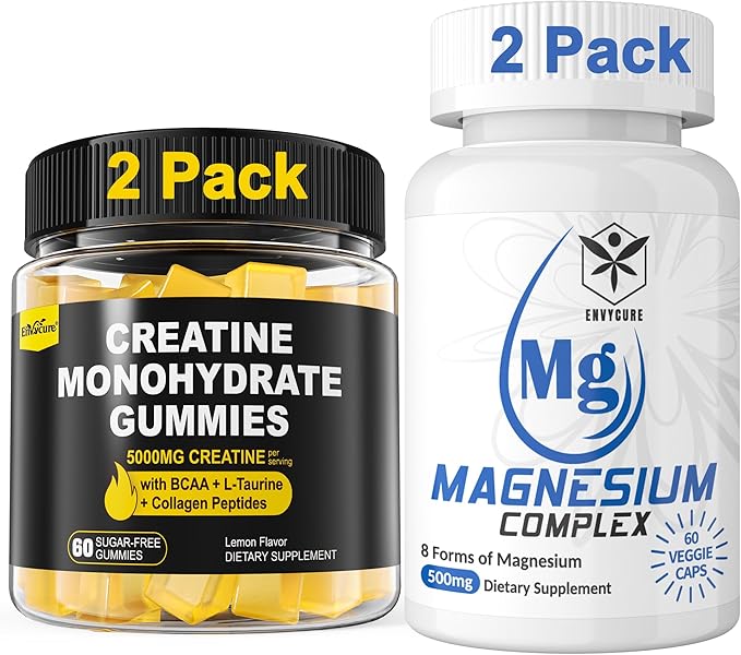 2 Pack Creatine Monohydrate Gummies with Magnesium Complex Capsules