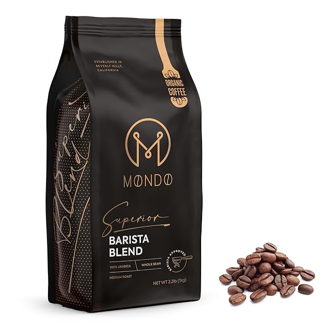 Mondo Whole Bean Coffee 2.2 lbs – USDA Organic 100% Arabica Medium Roast Superior Barista Blend Non-GMO Kosher – Small Batch Roasted for Espresso or Drip Brewing