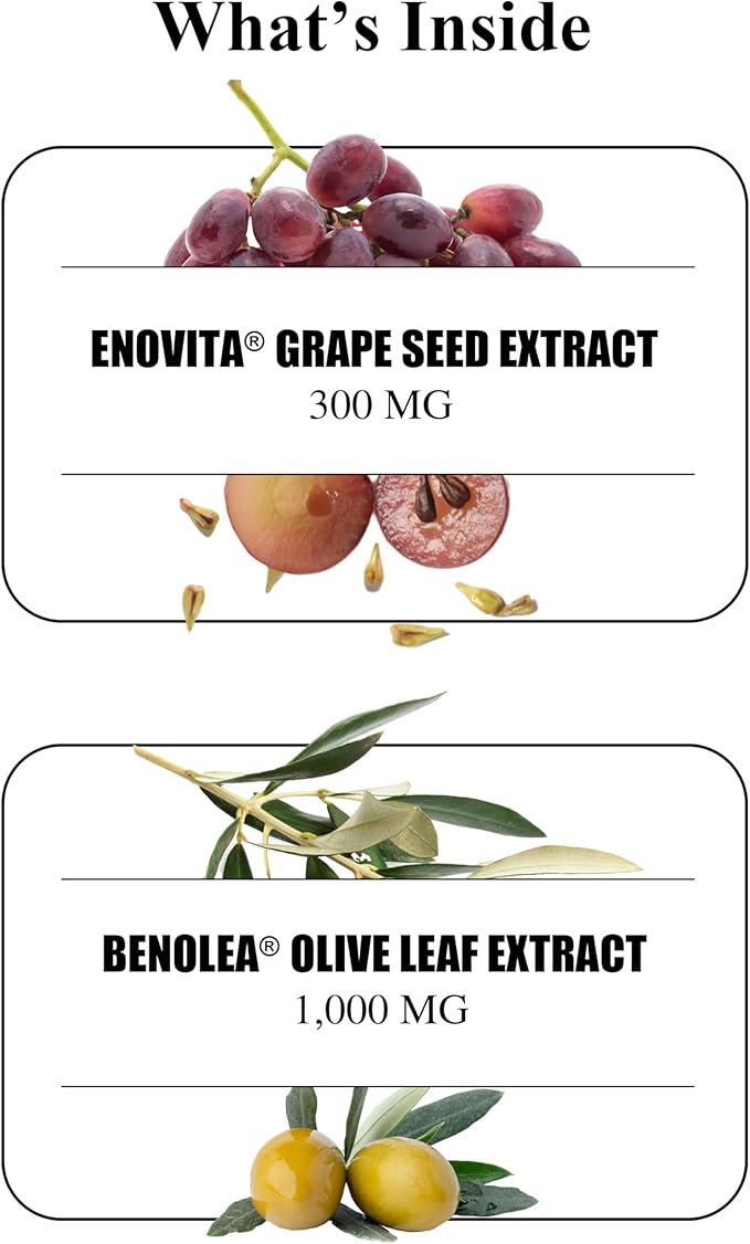 Durable Blood Pressure – Benolea Olive Leaf &amp Enovita Grape Seed Extract – Healthy Circulation Nitric Oxide &amp Artery Support – Doctor Formulated Vegan Non-GMO Made in USA (60 Capsules)