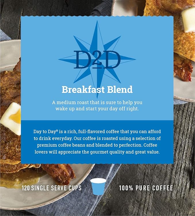 Day To Day Coffee Breakfast Blend Medium Roast Coffee Pods 120 Count Compatible with Keurig K-Cup Brewers Perfect Wake-Up Coffee