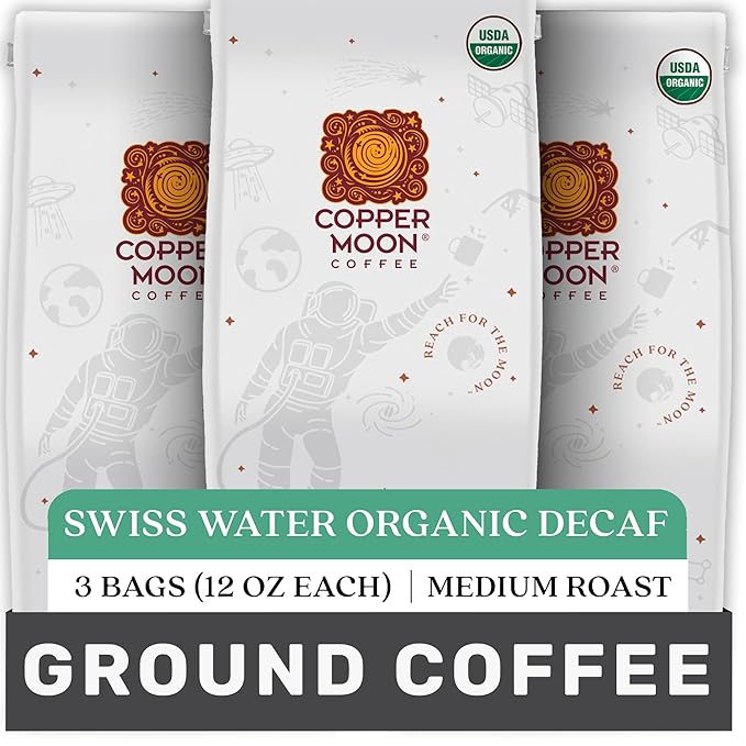 Copper Moon Ground Coffee Medium Roast Swiss Water Decaf Blend 3 Bags 12 oz. Each