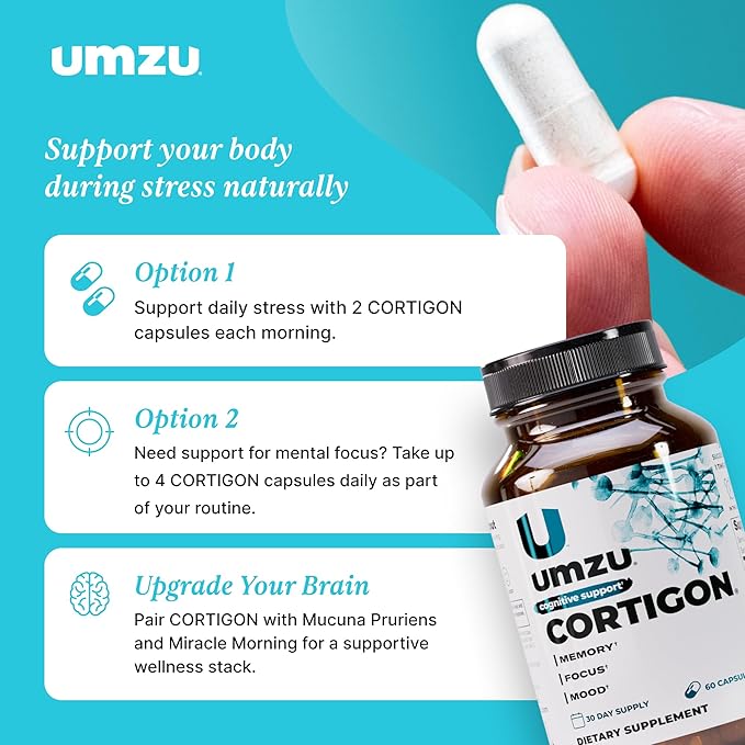 UMZU Cortigon Cortisol Support Supplement 30 Day Supply – Natural Formula with Ginkgo Biloba Phosphatidylserine Vitamin B12 &amp B6 – Supports Healthy Stress Management Mood Focus &amp Cognitiv