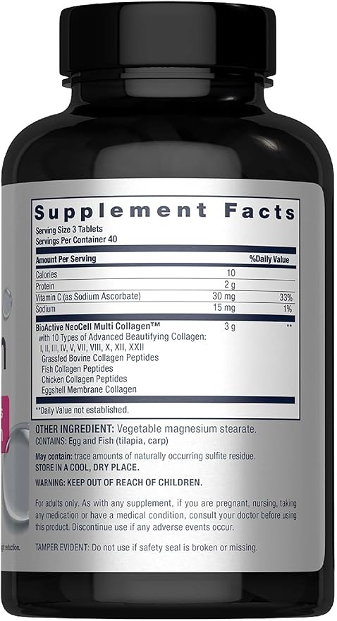 NeoCell Super Multi Collagen Peptides | 120 Tablets | 10 Types of Collagen | Skin Hair and Nails | Beauty Supplement | For Men and Women