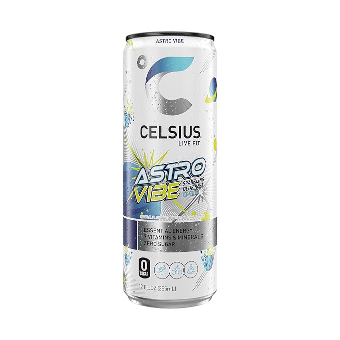 CELSIUS ASTRO VIBE Sparkling Blue Razz Sugar Free Energy Drink 12 Fl Oz (Pack of 12)