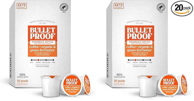 Bulletproof Coffee + Organic Grass-Fed Butter Single-Serve Pods 10 Count Keto Coffee All-in-one Recipe with MCT Oil and Butter Packaging May Vary (Pack of 2)