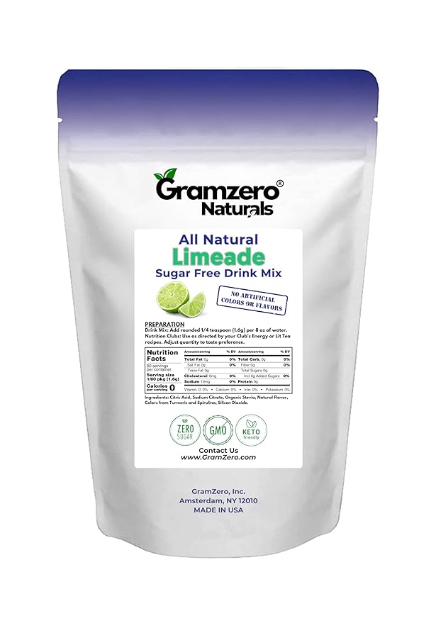 GramZero All Natural Limeade Zero Calorie Sugar Free Drink Mix Great For Nutrition Club Loaded Tea Stevia Sweetened