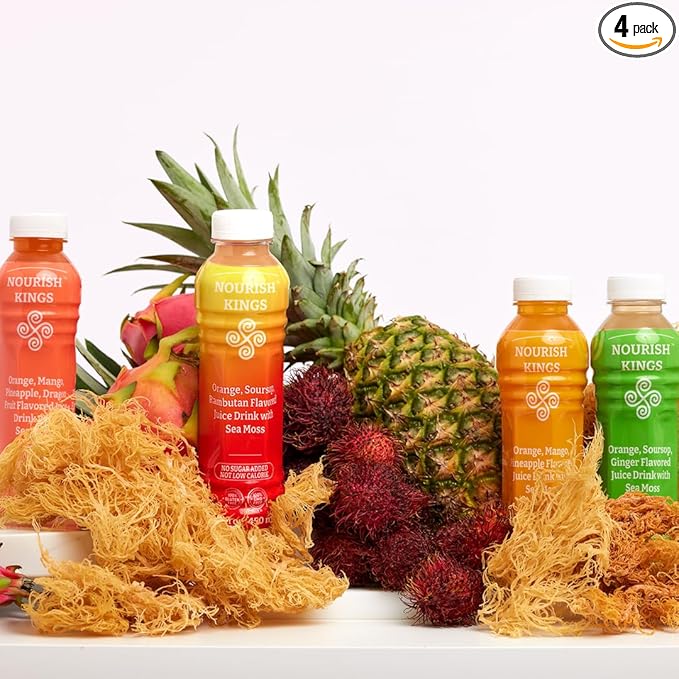 Nourish Kings- Sea Moss drink Superfood Variety Pack No Added Sugars or Preservatives 4 pack of 15.2 Fl oz Bottles