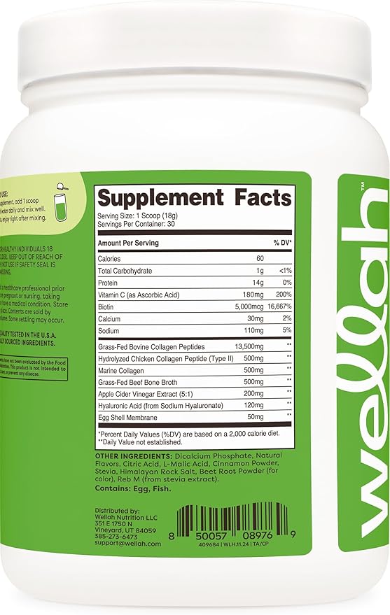 Wellah The Afterglow Multi Collagen Protein + Beauty (30 Servings Cinnamon Pear) - Hair Skin Nail &amp Joint Support - Non-GMO and Gluten Free