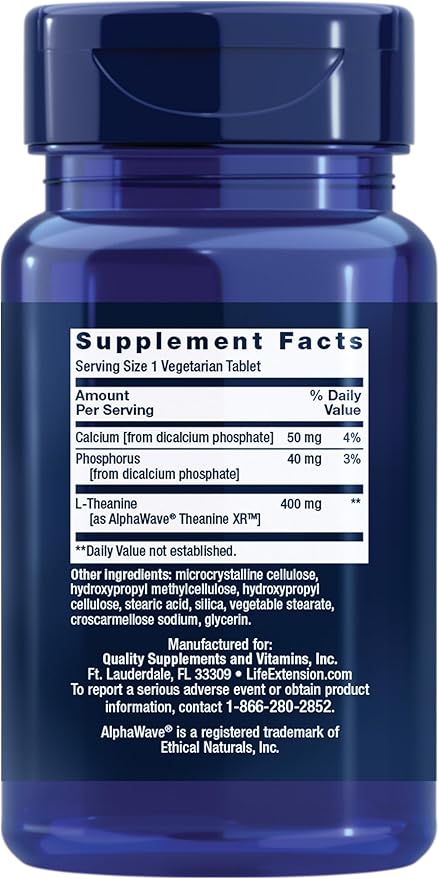 Life Extension Theanine XR™ Stress Relief – L-Theanine – Promotes a Calm Response to Daytime Stress – Non-GMO Gluten-Free Vegetarian – 30 Tablets