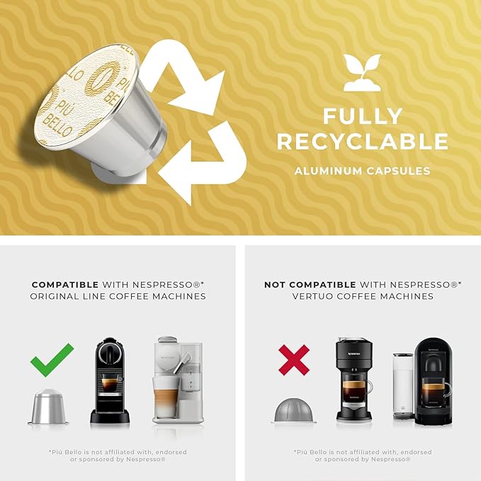 Piu Bello Espresso Estremo Coffee Pods – Espresso Coffee Pods for Nespresso Original Machines – Compatible Capsules Pack – Rich &amp Balanced Taste – Strong Italian Espresso Flavor – Kosher Certified