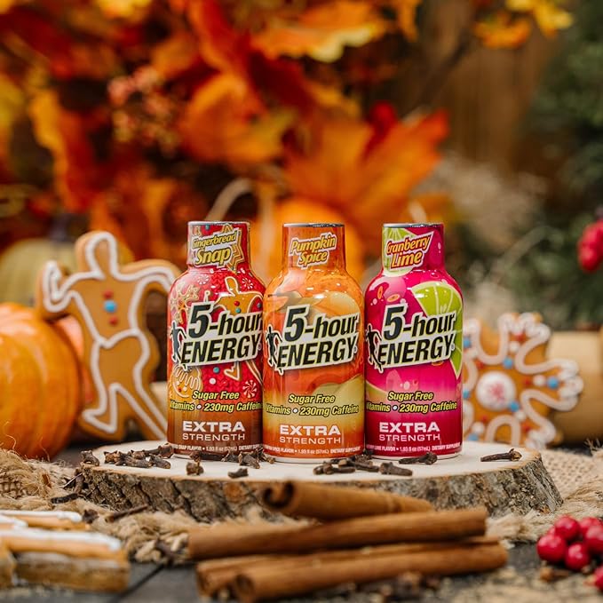 5-hour ENERGY Extra Strength Holiday Flavors Variety Pack1.93 Fl Oz (18 Count) Pumpkin Spice Cranberry Lime Gingerbread Snap