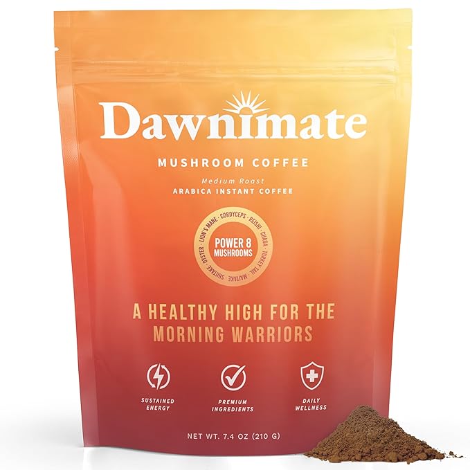 Dawnimate Mushroom Coffee – Tastes Like Coffee Not Too Earthy &amp Still Healthy – Organic Power 8 Mushroom Blend – Including Lion’s Mane Cordyceps Reishi Chaga Turkey Tail &amp More – 30 Serv