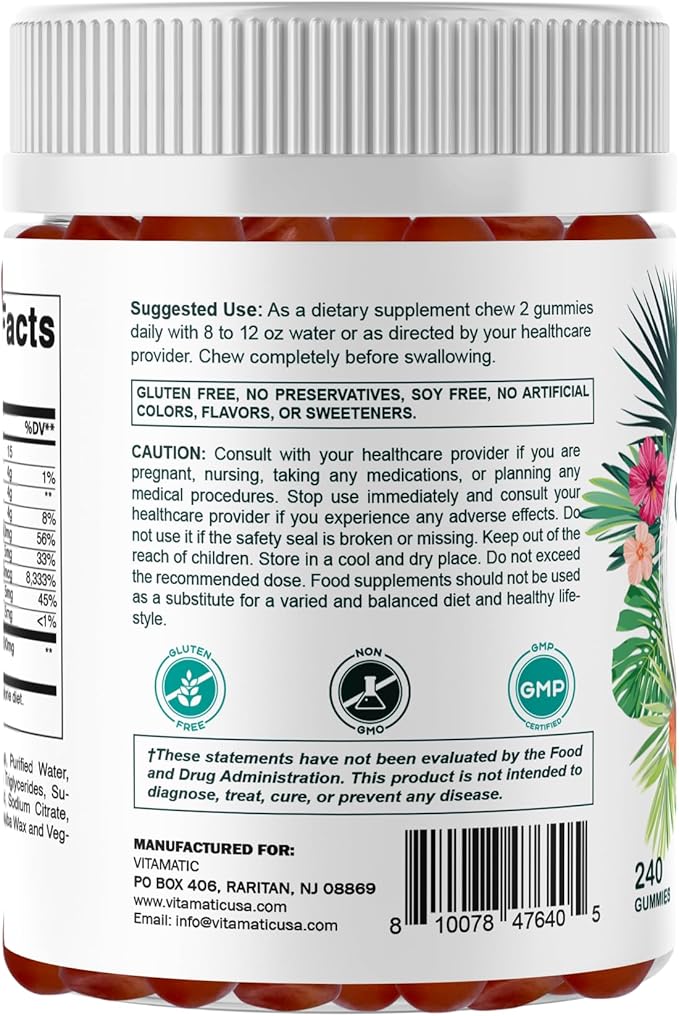 Vitamatic Hydrolyzed Collagen Gummies with Vitamin C Zinc and Biotin 200 mg - Healthy Skin Support - 240 Gummies