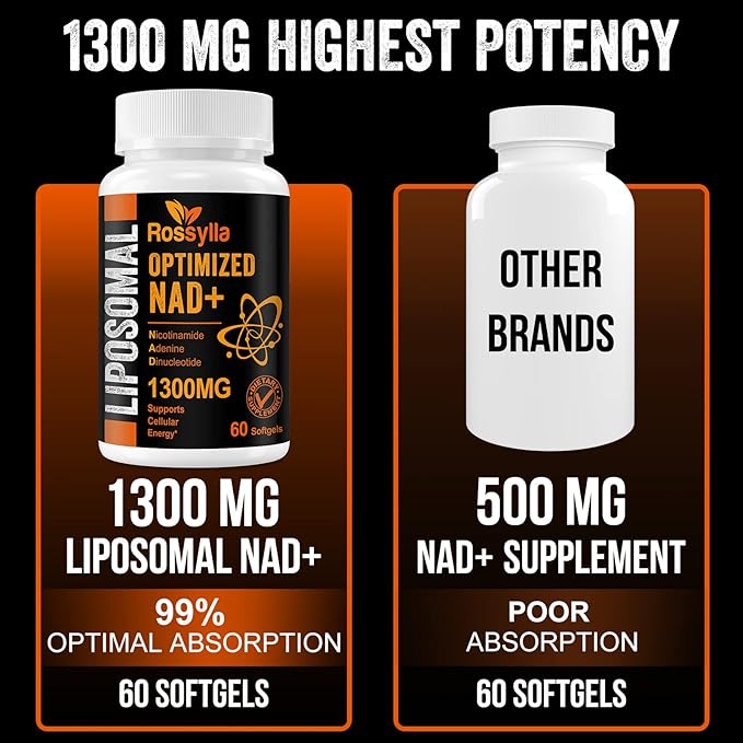 1300 MG Liposomal NAD+ Supplement | Highest Absorption | Purest NAD Supplemet to Boost NAD+ Effetively | Boosting NAD+ Supplement for Aging Defese Cellular Energy Longevity | 120 Count