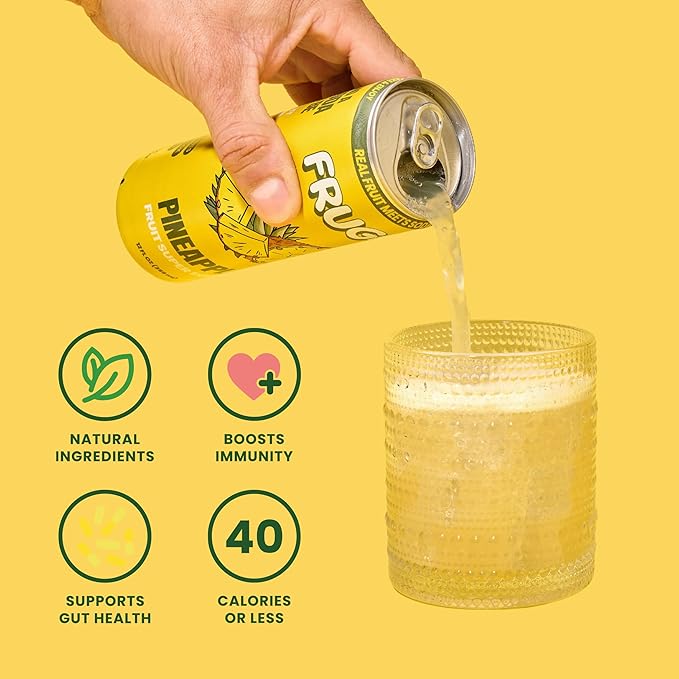 FRUGA Pineapple Sparkling Fruit Super Soda Prebiotic Soda Low Calorie Healthy Soda Benefits and Vitamin Boost 12 Fl Oz (Pack of 12)