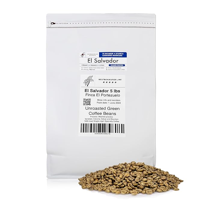 Single Origin Unroasted Green Coffee Beans From El Salvador Specialty Grade Finca Portezuel Bourbon and Caturra Varietals (5 lbs El Salvador Honey)
