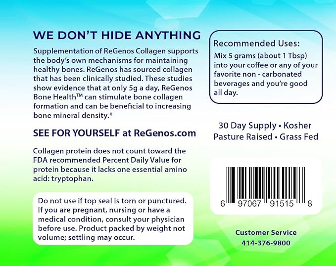 Collagen Bioactive Hydrolyzed Collagen Peptides Powder Supplement FORTIBONE® Unflavored Type I and III Gluten Free Kosher 30 Day Supply (1 Pack)