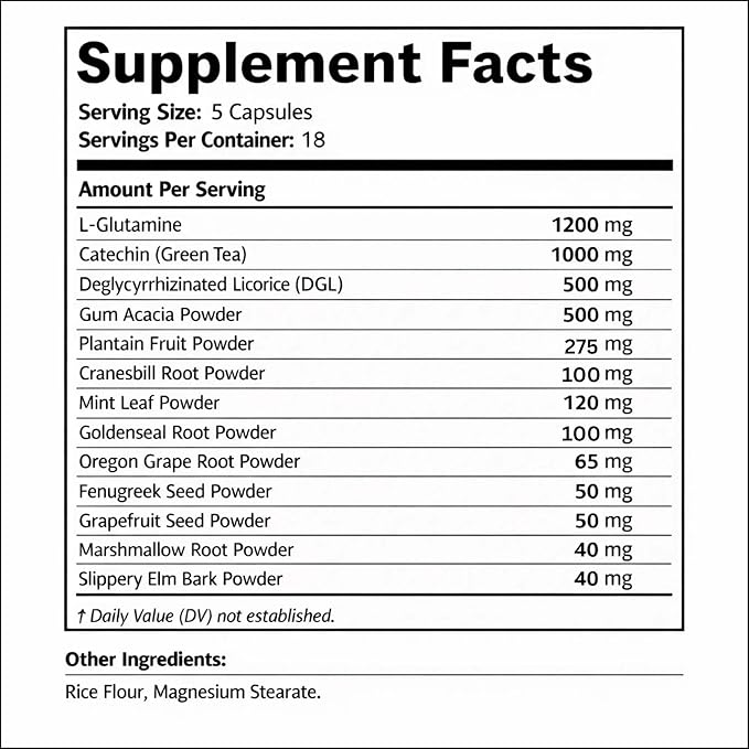 Gastritis y Ulceras Digestive Support Slippery Elm Bark Goldenseal Root 90 Capsules