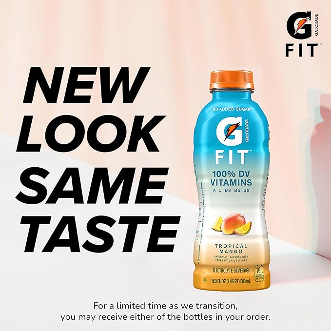 Gatorade Fit Electrolyte Beverage Healthy Real Hydration Tropical Mango 16.9.oz Bottles (12 Pack)