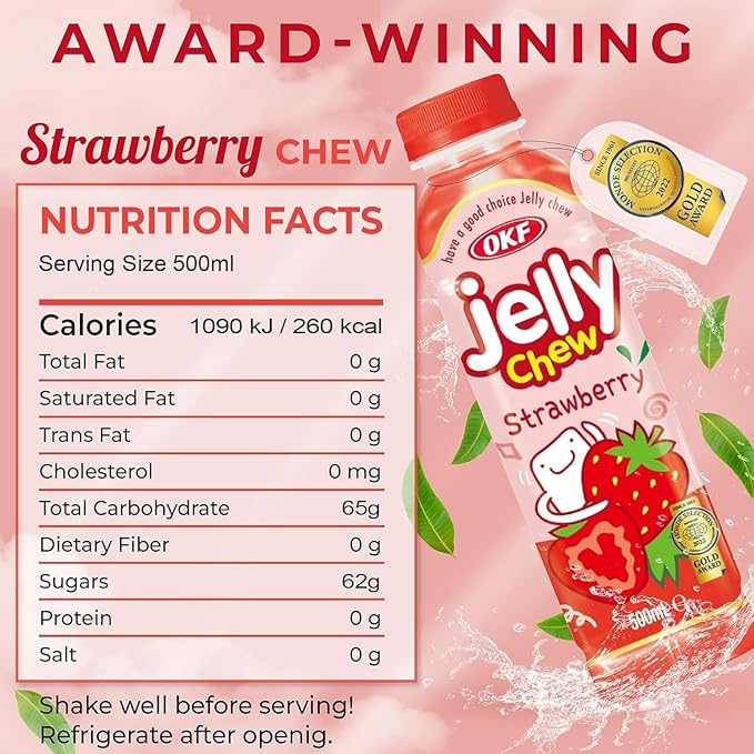 OKF Coconut Juice with Coconut Jelly Strawberry Coconut Water Non GMO No Preservatives No Artificial Color Gluten Free/Fat Free 16.9 Fl Oz (Pack of 20)
