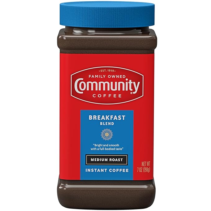 Community Coffee Breakfast Blend Instant Coffee Medium Roast 7 Ounce Jar (Pack of 12)