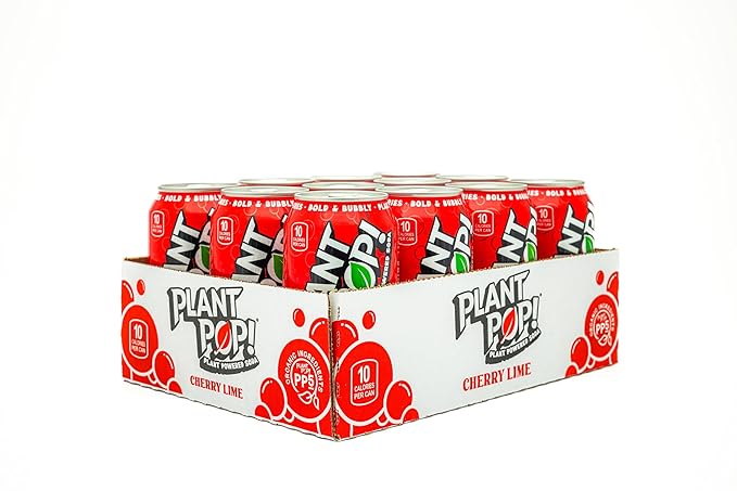 Plant Pop | Multifunctional Prebiotic Soda | Cherry Lime | 10 Calories | Natural flavors | Made with Organic Plant-Based Ingredients | Caffeine Free | 12oz (12 pk) cans