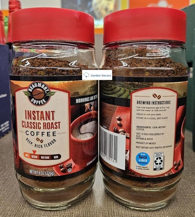 Beaumont Coffee Instant Classic Medium Roast Coffee 8oz 226g (2 Glass Bottles)