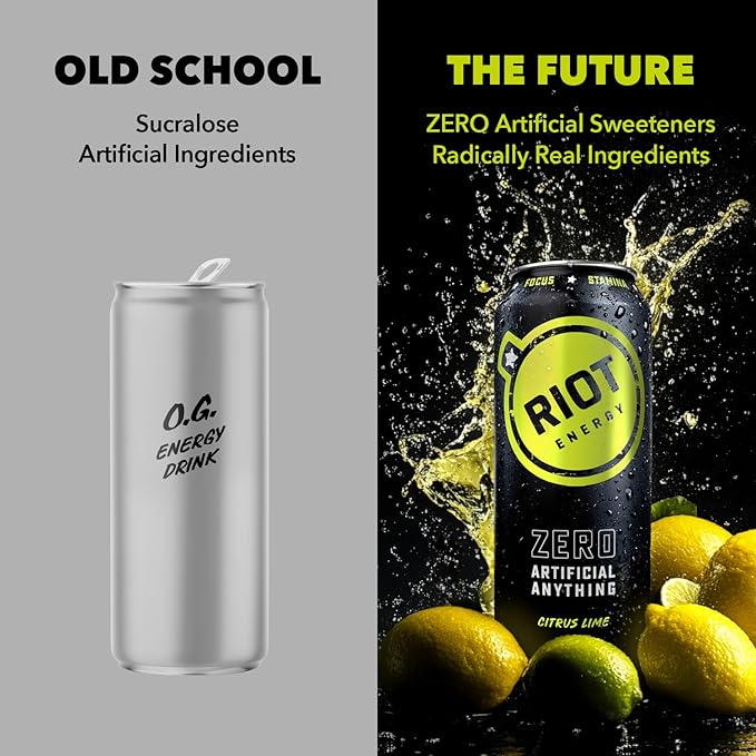 RIOT Clean Energy Drink – No Sucralose No Sugar Added No Artificial Flavors | 160mg Natural Caffeine + 100mg L-Theanine | Clean Focus Stamina &amp Smooth Energy | 16 Fl Oz (Pack of 12) (Variety Pa
