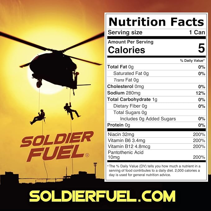Soldier Fuel performance energy drink | Caffeine + Extra B Vitamins + Taurine + G-Tone + Inositol | Sugar Free | 12oz (pack of 12)