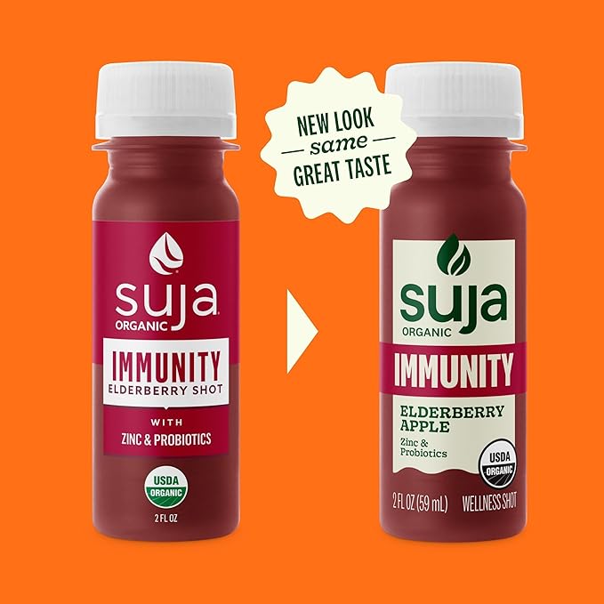 Suja Organic Immunity Elderberry Shot (60 Pack) with Turmeric and Ginger | Immunity Boost &amp Support | Functional Shots | Cold-Pressed Juice with Live Probiotics | Plant-Based &amp Gluten-Free