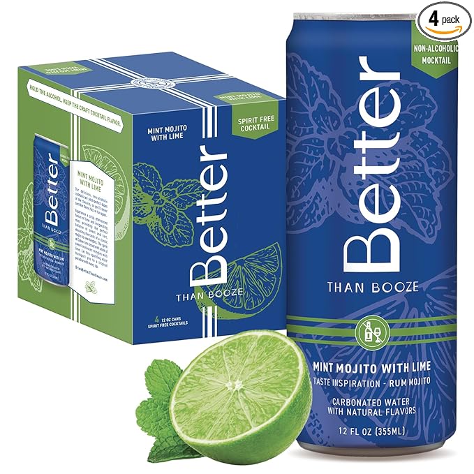 Better Than Booze Mocktails Non-Alcoholic Drinks | Alcohol Alternative Beverages Ritual Zero Proof | Enjoy Your Drink Moment with Our Alcohol Free Drinks Mint Mojito with Lime 12 Fl Oz Each 4 Pack