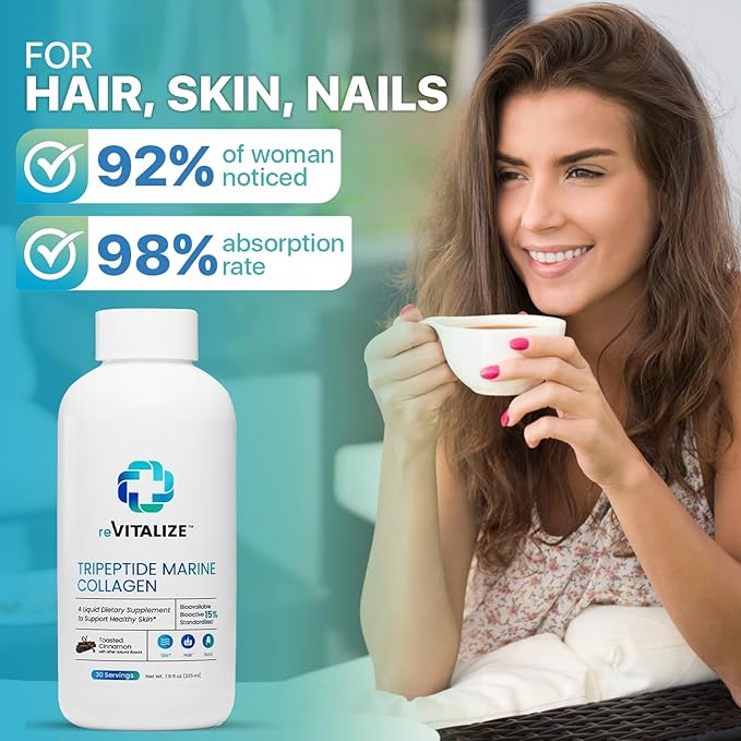 Liquid Collagen for Women and Men - 1000mg Hydrolyzed Peptides with 15% Tripeptides | Fast-Absorbing Anti-Aging Formula for Skin Renewal Hair Growth and Joint Support | 30-Day Supply Cinnamon Flavor
