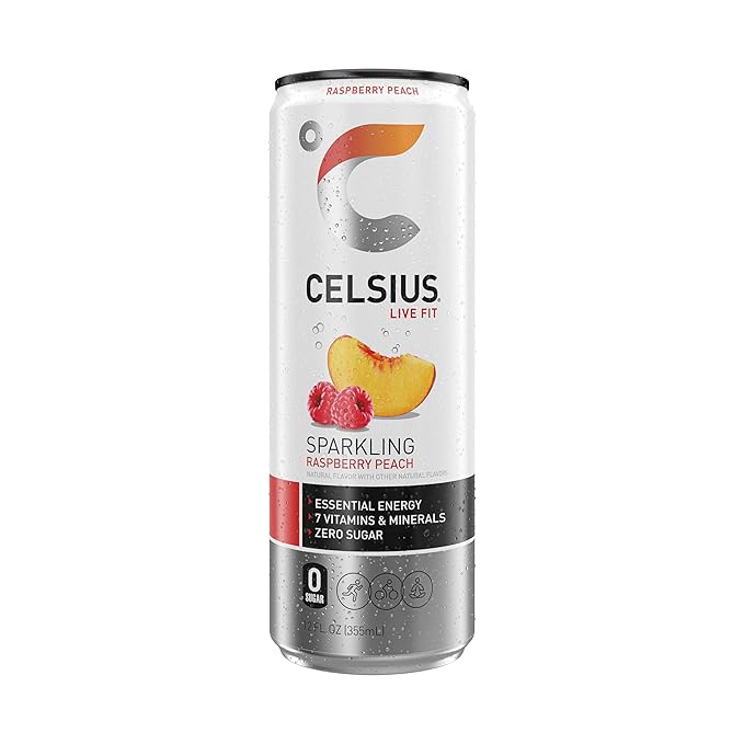 CELSIUS Sparkling Raspberry Peach Sugar Free Energy Drink 12 Fl Oz (Pack of 12)