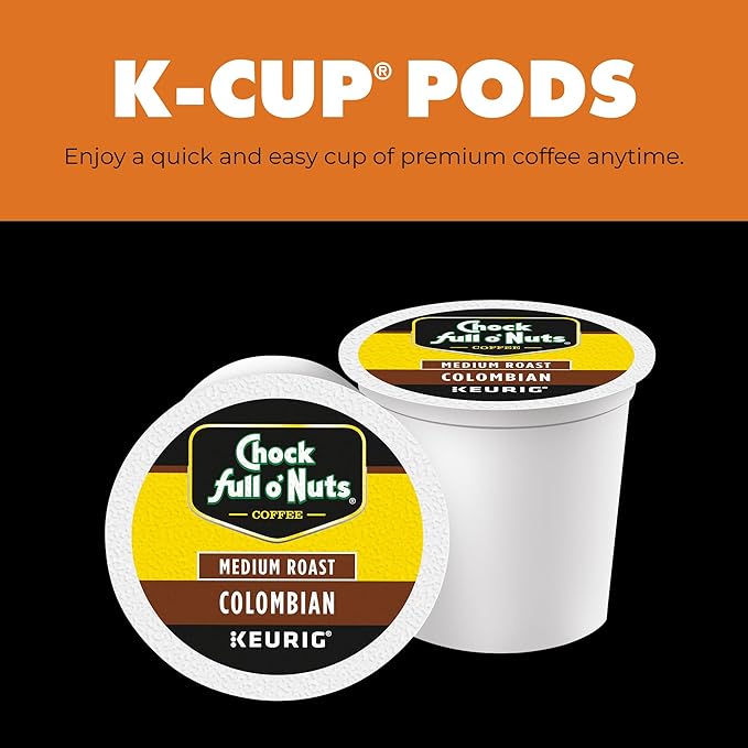 Chock Full o' Nuts Colombian Keurig K-Cup Pods for Keurig Brewers – Premium Arabica Medium Roast – Single Serve – 6 Packs of 12 K-Cup Pods