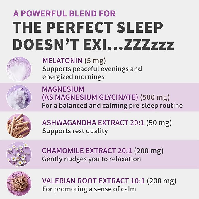 12-in-1 Melatonin Sleep Capsules - Natural Sleep Aids for Adults with Melatonin 5mg and Magnesium Glycinate 500mg Sleep Aid with Ashwagandha L Theanine Valerian Root GABA 5-HTP (90ct Pack of 1)