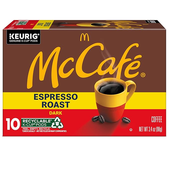 McCafe Espresso Roast Coffee Keurig Single-Serve K-Cup Pods 60 Count (6 Packs of 10) Dark Roast Made with Arabica Beans Bold Flavor with Bittersweet Chocolate &amp Toasted Nut Notes