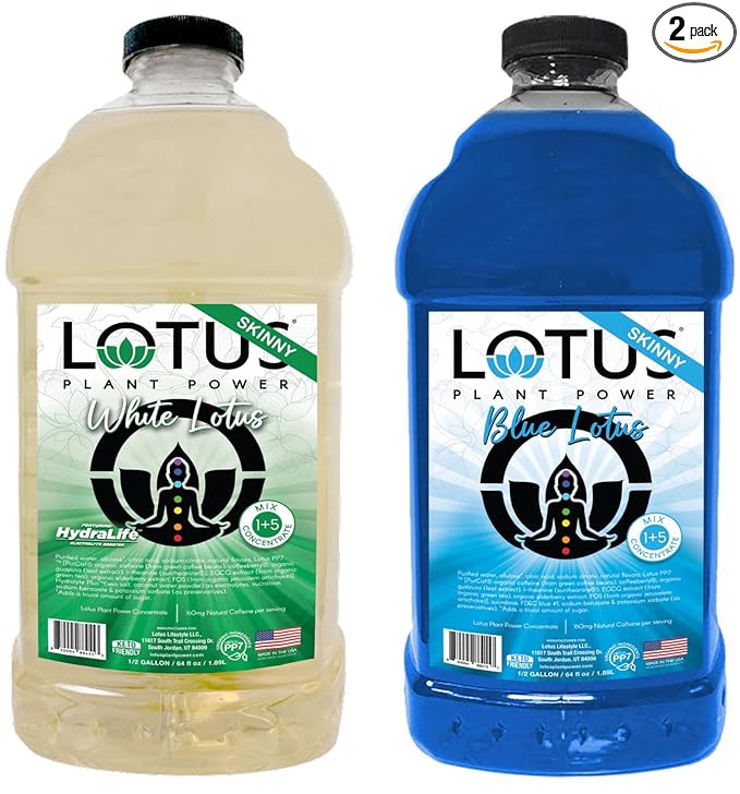 Lotus Energy Drink Concentrate 64 fl oz (Skinny White &amp Skinny Blue) Pack of 2