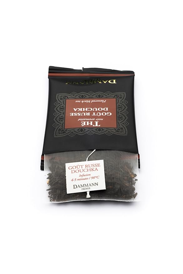 Dammann Freres Satchets Gout Russe Douchka Tea Bags Premium Gorumet French Black Tea Blend Bergamot Lemon Orange Flavors Individually Wrapped 24 Count (Single Pack)