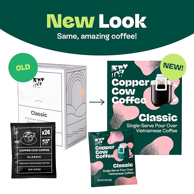 Copper Cow Coffee Pour Over Vietnamese Coffee Pouches + Sweetened Condensed Milk Creamers (8 Coffees &amp 8 Milk Creamers) | Classic Black Lattes No Refrigeration Needed Travel Friendly Ground Coff