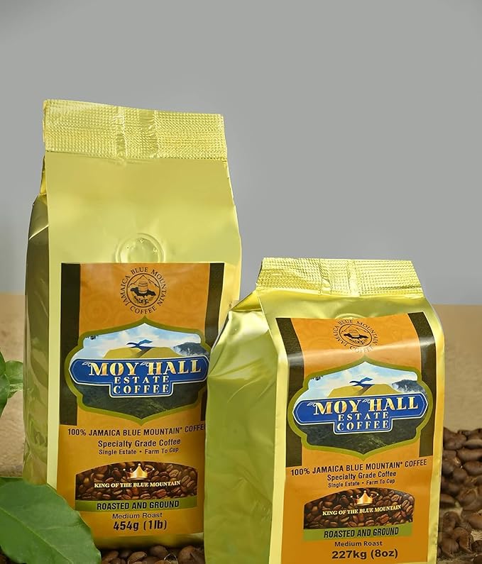 Moy Hall Estate - Authentic Jamaican Blue Mountain Coffee Family-Owned Small-Batch Roasted 100% Arabica Ground Coffee (16oz)