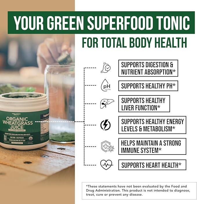 Organic Wheatgrass Juice Powder - Organic Grown in Volcanic Soil of Utah - Raw BioActive Form Cold-Pressed Then CO2 Dried 20:1 Concentrate Juice Extract - Unflavored (5.3 oz – 60 Servings)