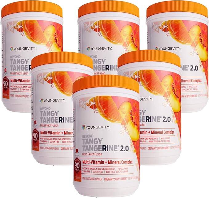 Youngevity Beyond Tangy Tangerine 2.0 Citrus Peach Fusion Multi-Vitamin &amp Mineral Complex - Made with Natural &amp Whole Foods | 8000 ORAC (6-Pack)