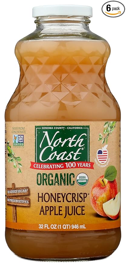 North Coast Organic Honeycrisp Apple Juice No Sugar Added USDA Organic 32 Ounce (Pack of 6)